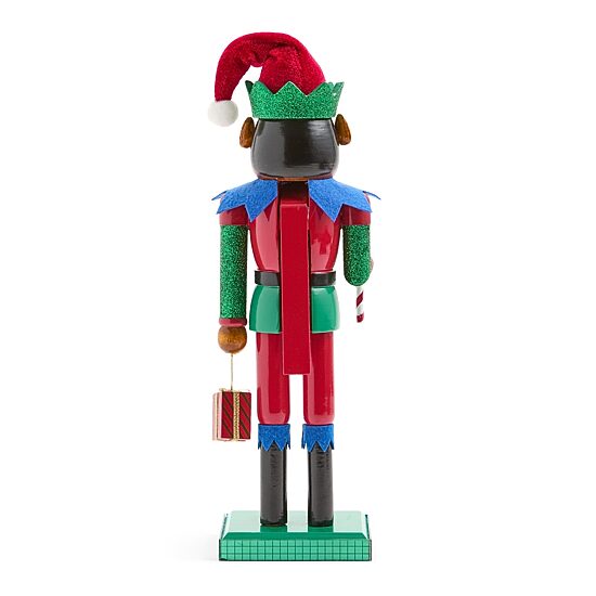 North Pole Trading Co. African American 12" Elf Wood Christmas Nutcracker