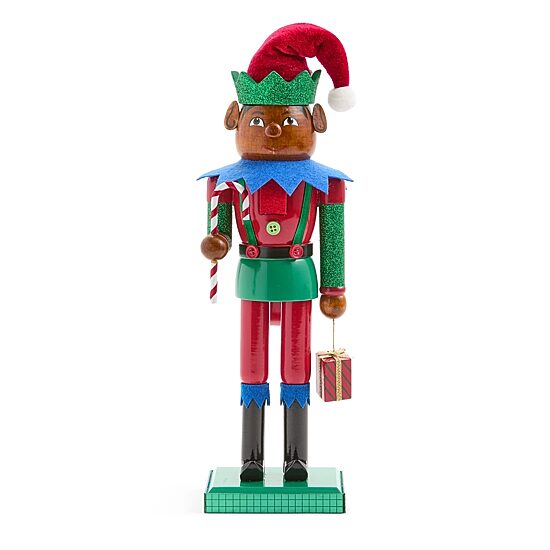 North Pole Trading Co. African American 12" Elf Wood Christmas Nutcracker