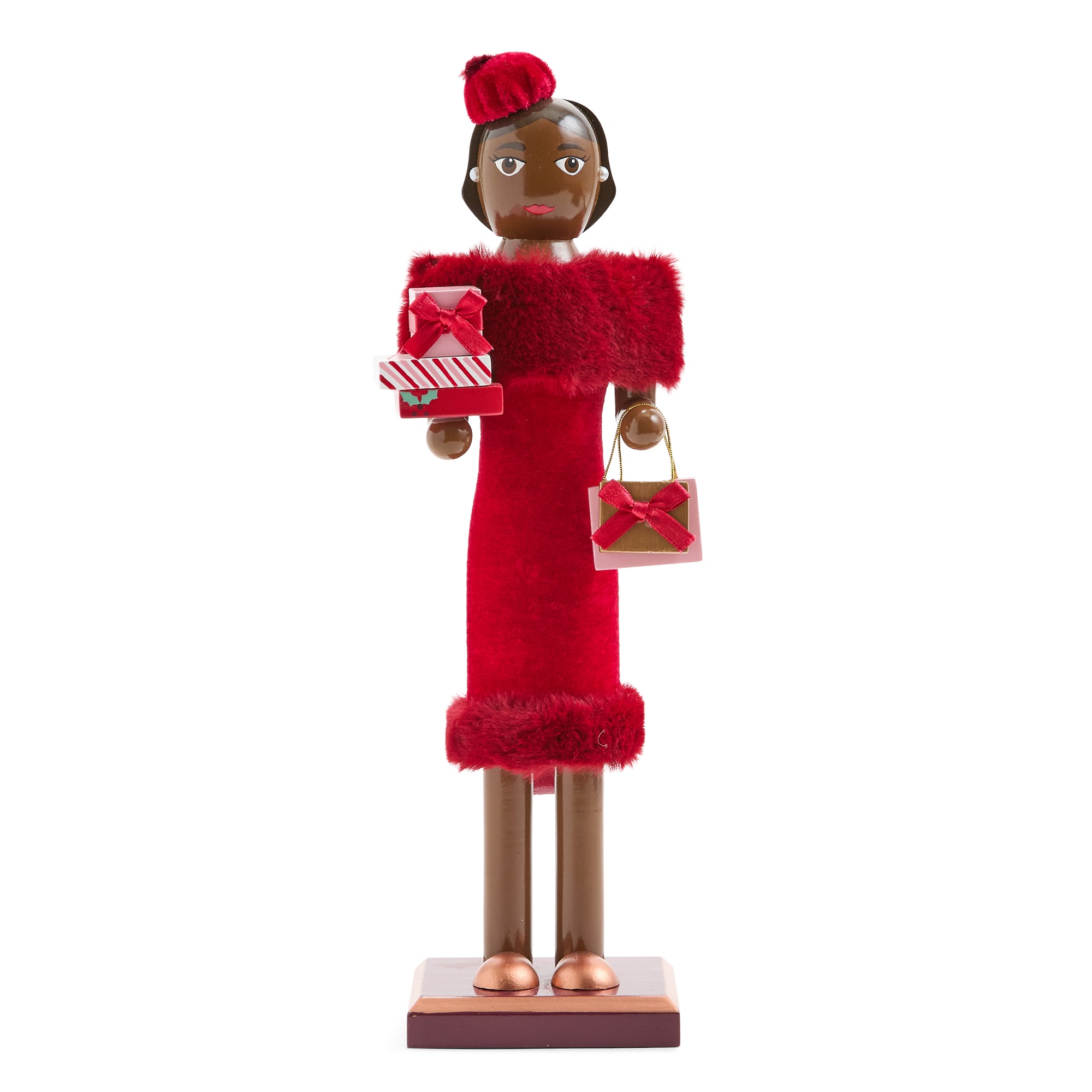 North Pole Trading Co. African American 12" Shopper Girl Wood Christmas Nutcracker
