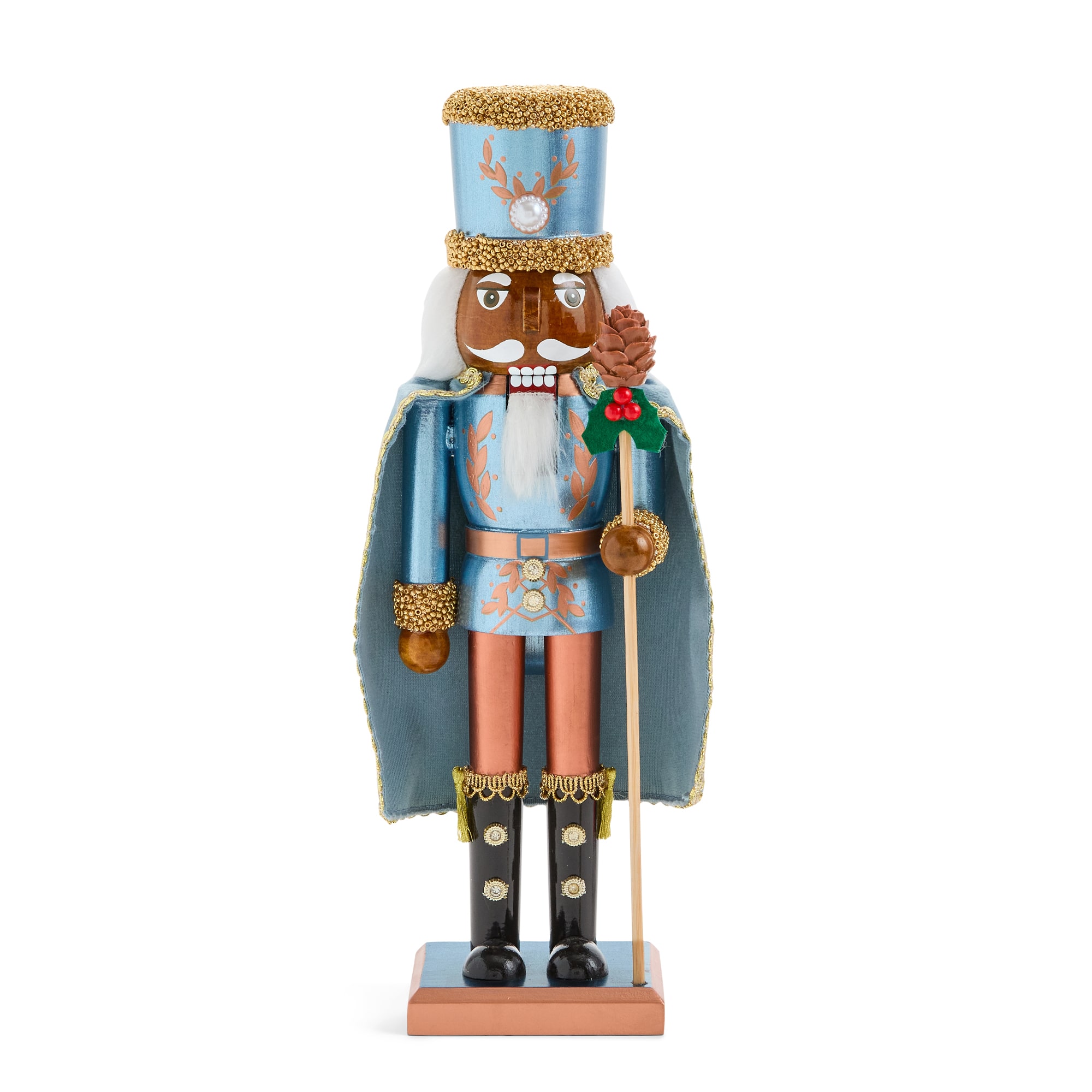 North Pole Trading Co. African American 12" Dusty Blue Wood Christmas Nutcracker