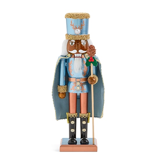 North Pole Trading Co. African American 12" Dusty Blue Wood Christmas Nutcracker