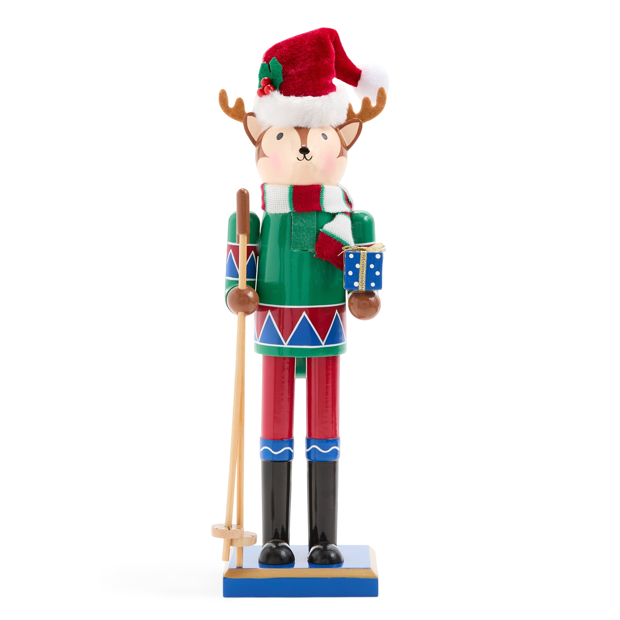 North Pole Trading Co. 12" Reindeer Wood Christmas Nutcracker
