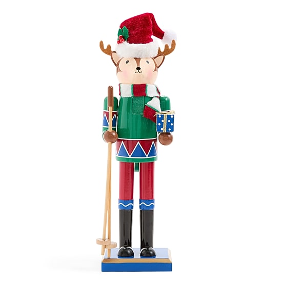 North Pole Trading Co. 12" Reindeer Wood Christmas Nutcracker