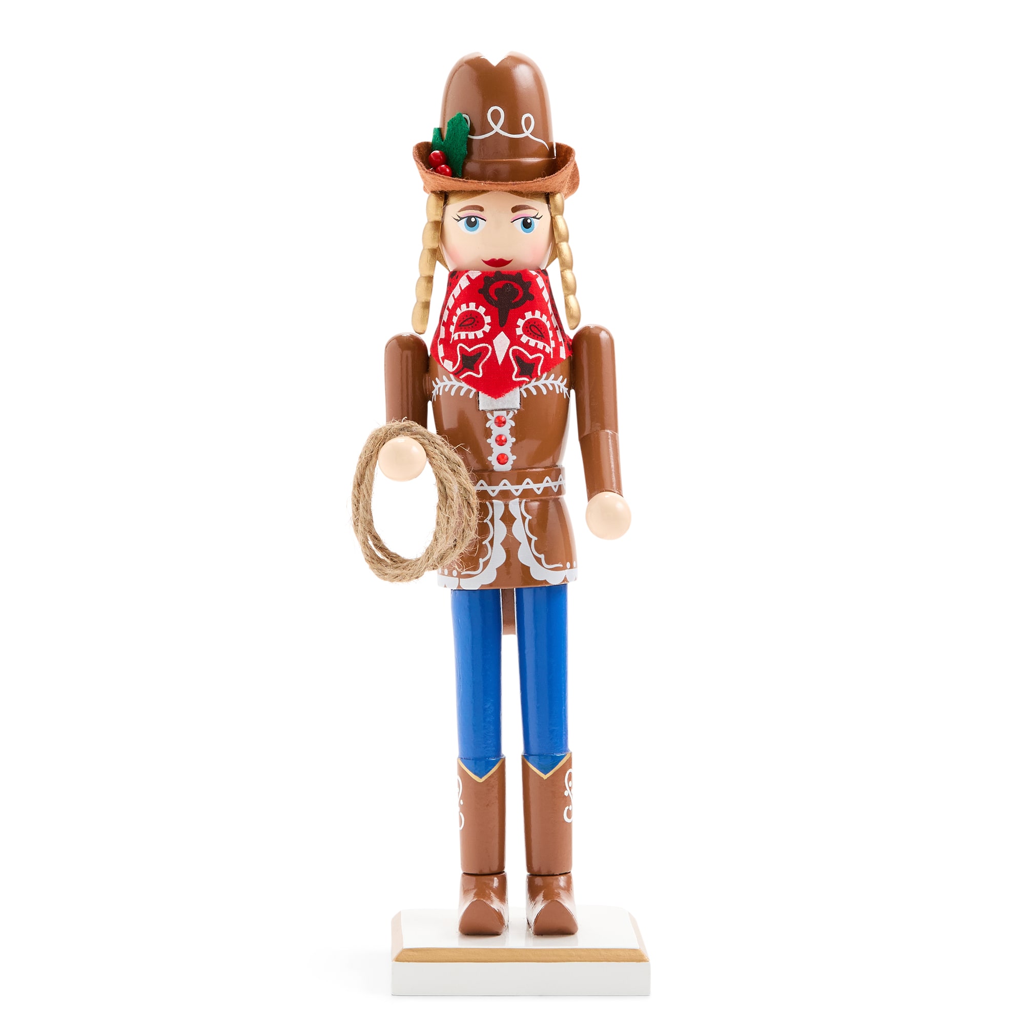 North Pole Trading Co. 12" Cowgirl Wood Christmas Nutcracker