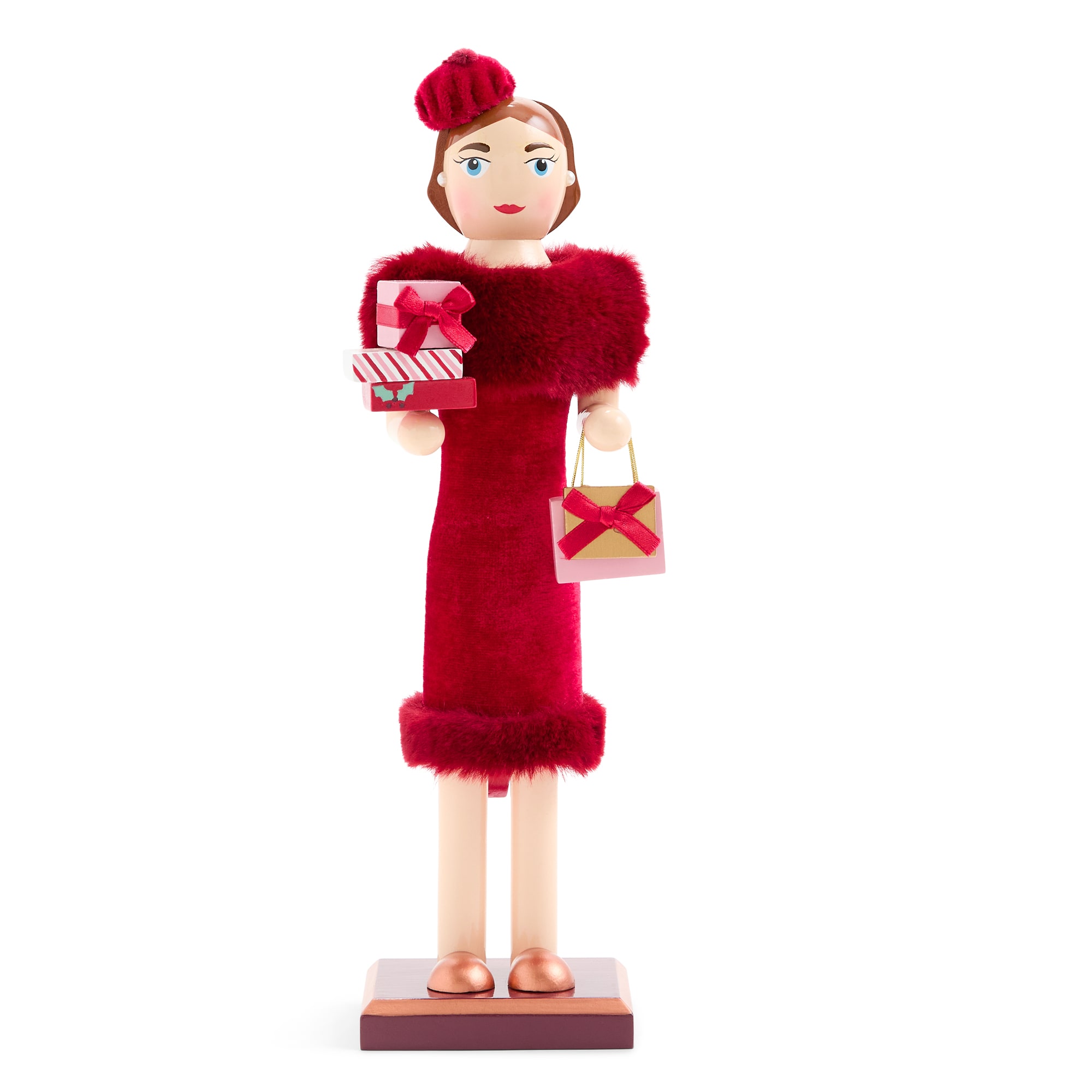 North Pole Trading Co. 12" Shopper Girl Wood Christmas Nutcracker