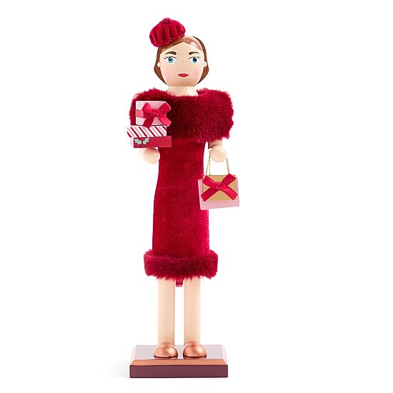 North Pole Trading Co. 12" Shopper Girl Wood Christmas Nutcracker