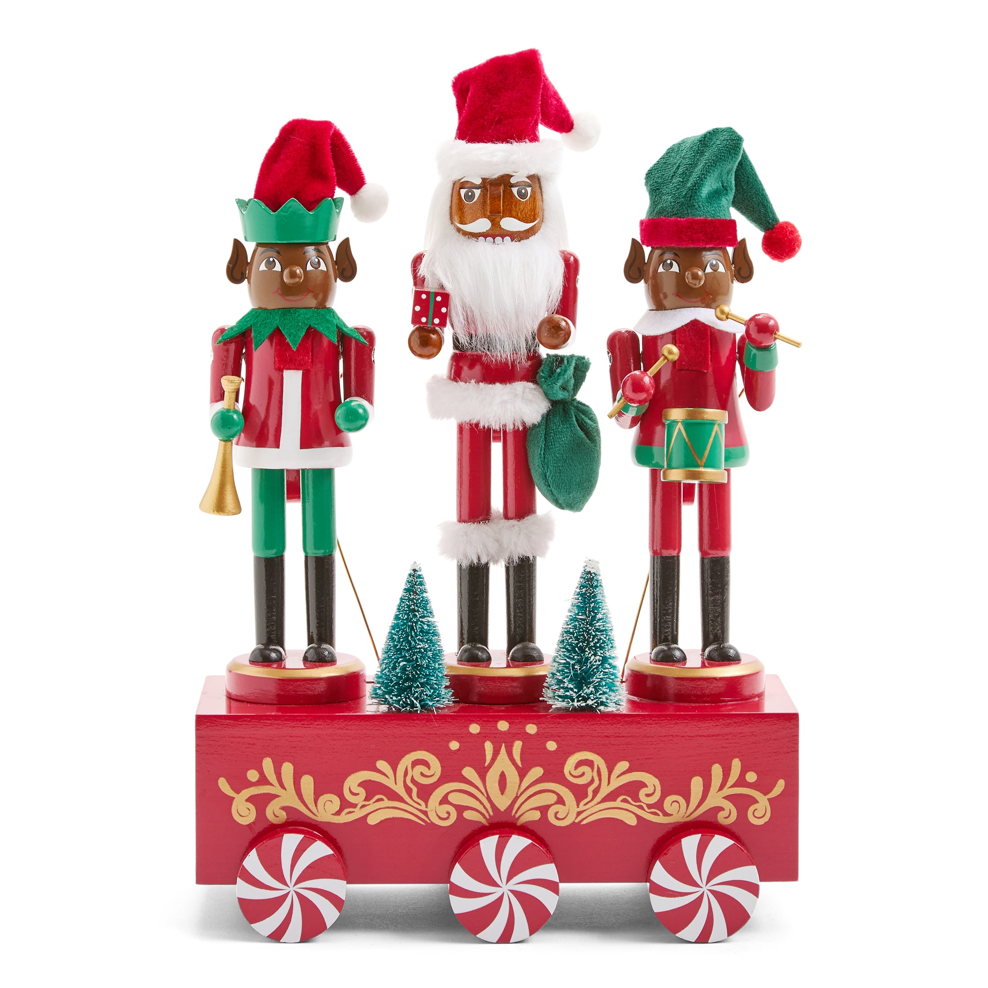 North Pole Trading Co. African American 12" Musical Trio Wood Christmas Nutcracker
