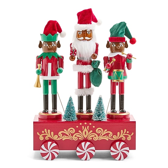 North Pole Trading Co. African American 12" Musical Trio Wood Christmas Nutcracker