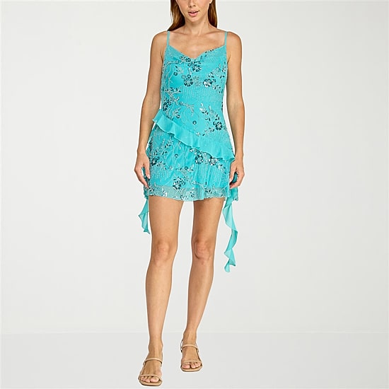 Trixxi Womens Juniors V Neck Sleeveless Floral A-Line Dress