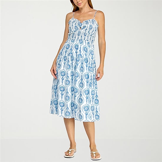 Trixxi Womens Midi Sweetheart Neck Sleeveless Paisley Fit + Flare Dress