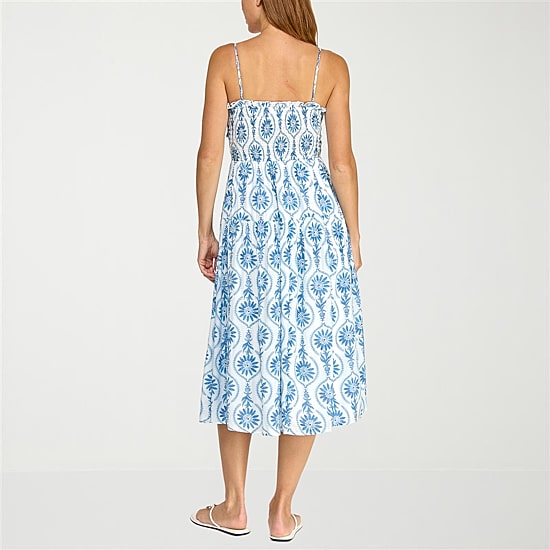Trixxi Womens Midi Sweetheart Neck Sleeveless Paisley Fit + Flare Dress
