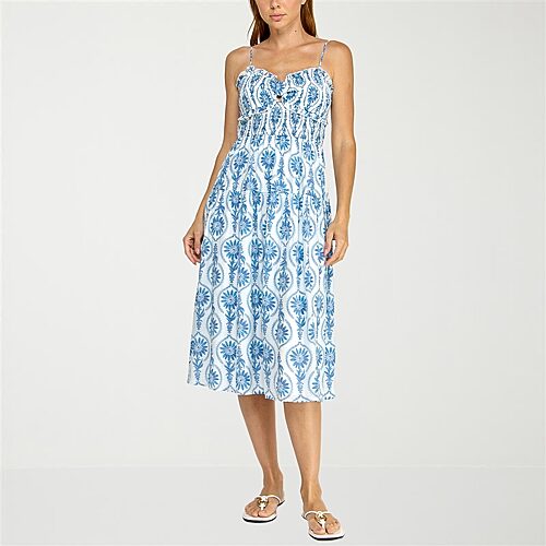 Trixxi Womens Midi Sweetheart Neck Sleeveless Paisley Fit + Flare Dress In Blue