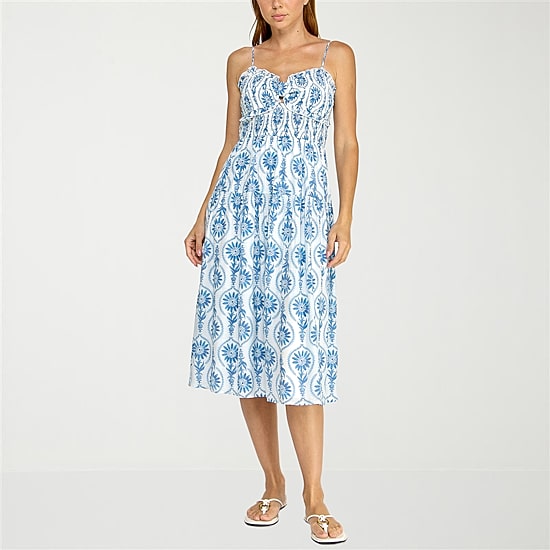 Trixxi Womens Midi Sweetheart Neck Sleeveless Paisley Fit + Flare Dress
