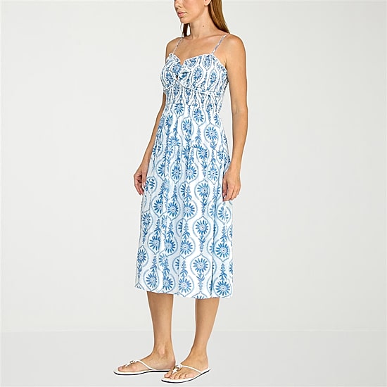 Trixxi Womens Midi Sweetheart Neck Sleeveless Paisley Fit + Flare Dress
