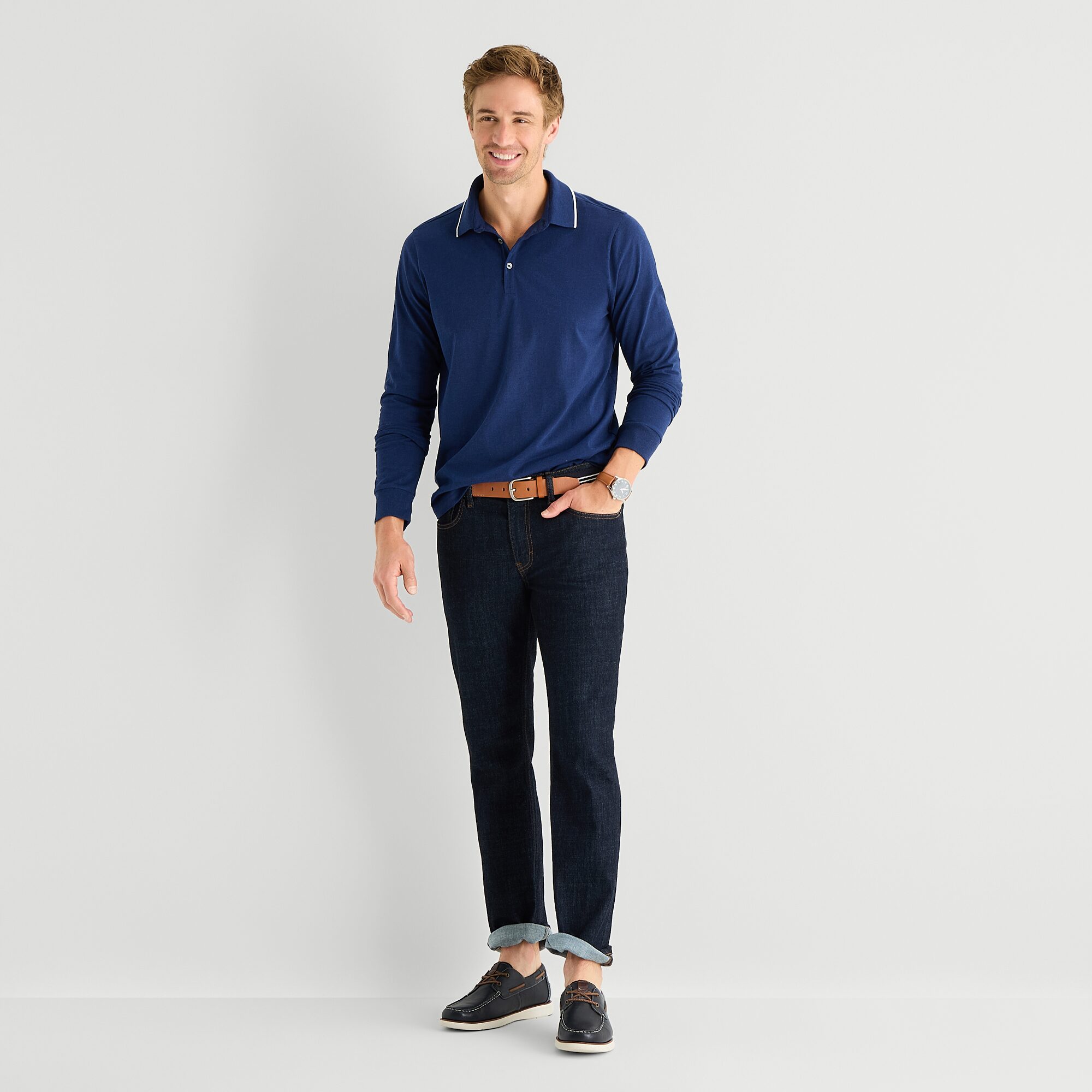 St. John's Bay Super Soft Jersey Mens Classic Fit Long Sleeve Polo Shirt