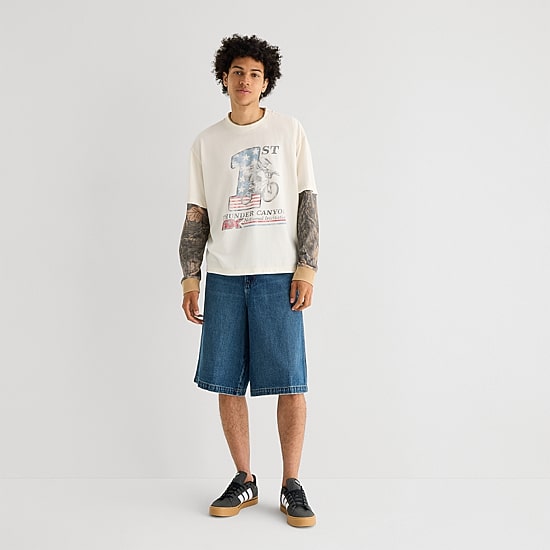 Arizona Mens Crew Neck Long Sleeve Twofer Graphic Shirt
