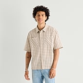 Arizona Mens Short Sleeve Boxy Fit Button-Down Shirt