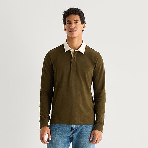Mutual Weave Mens Regular Fit Long Sleeve Polo Shirt In Green