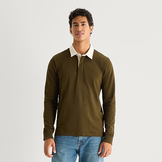 mutual weave Mens Regular Fit Long Sleeve Polo Shirt