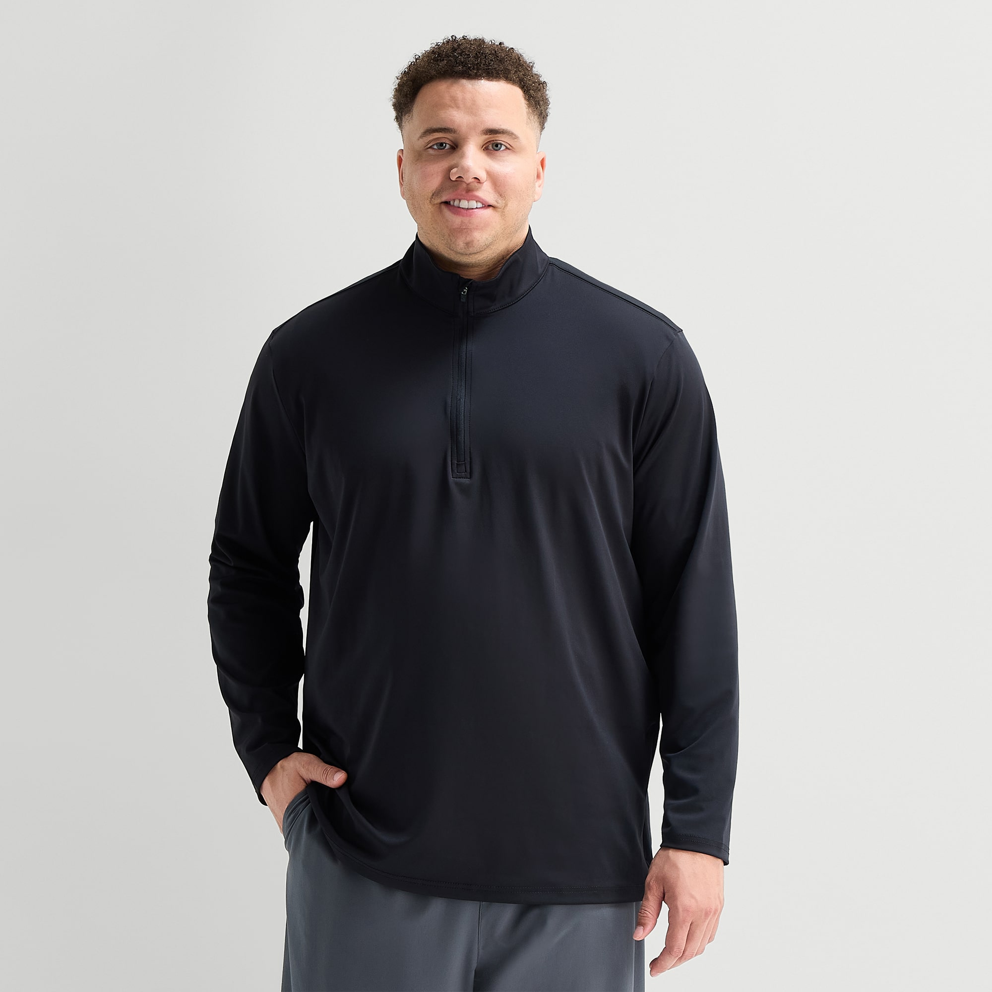 Xersion Mens Mock Neck Long Sleeve Big and Tall Quarter-Zip Pullover