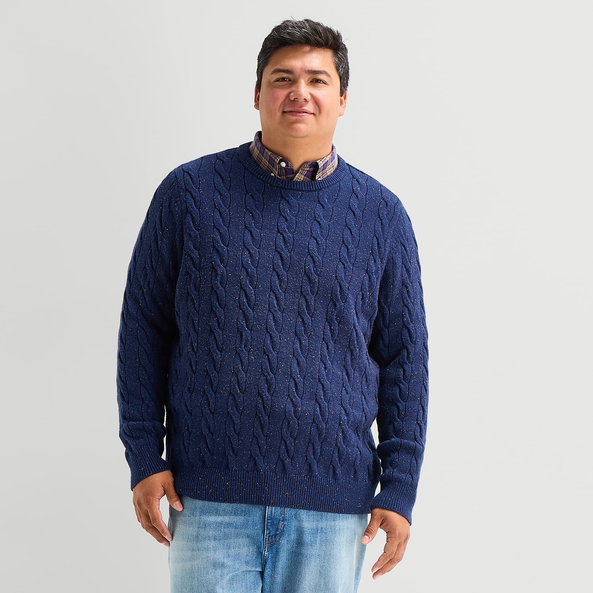 St. John's Bay Cable Big and Tall Mens Crew Neck Long Sleeve Pullover Sweater