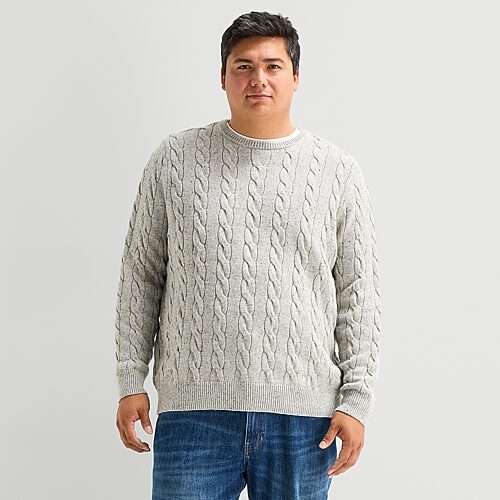 St. John's Bay Cable Big And Tall Mens Crew Neck Long Sleeve Pullover Sweater In Gray