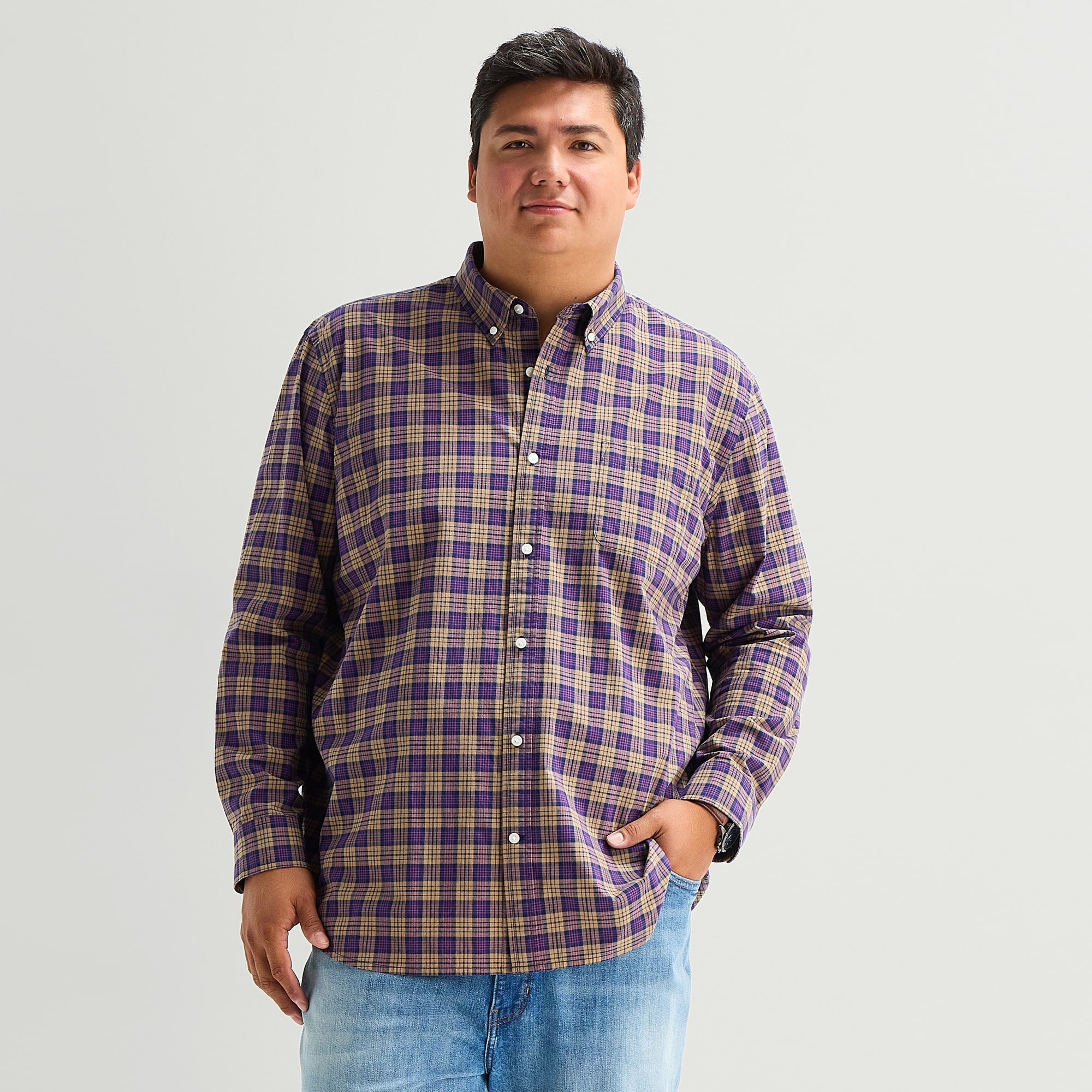 St. John's Bay Everyday Stretch Mens Long Sleeve Classic Fit Big and Tall Button-Down Shirt