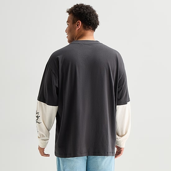 Arizona Mens Crew Neck Long Sleeve Big and Tall Twofer Graphic Shirt