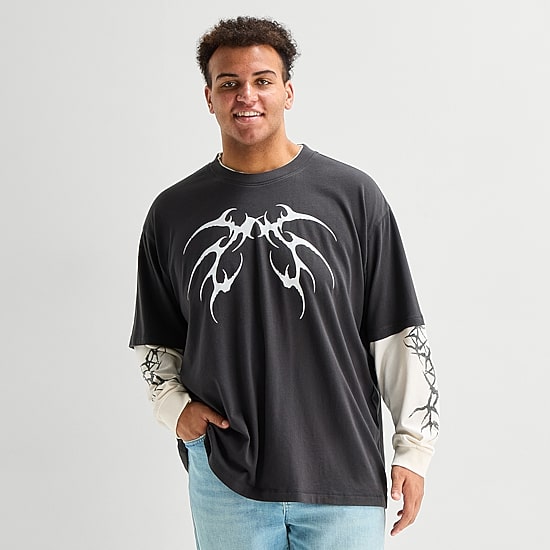 Arizona Mens Crew Neck Long Sleeve Big and Tall Twofer Graphic Shirt