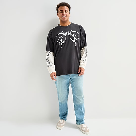 Arizona Mens Crew Neck Long Sleeve Big and Tall Twofer Graphic Shirt