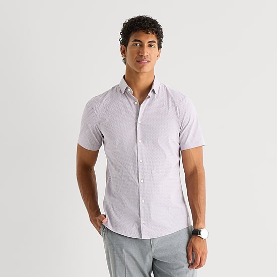 J. Ferrar Ultra Comfort Mens Short Sleeve Slim Fit Wrinkle Free Button-Down Shirt