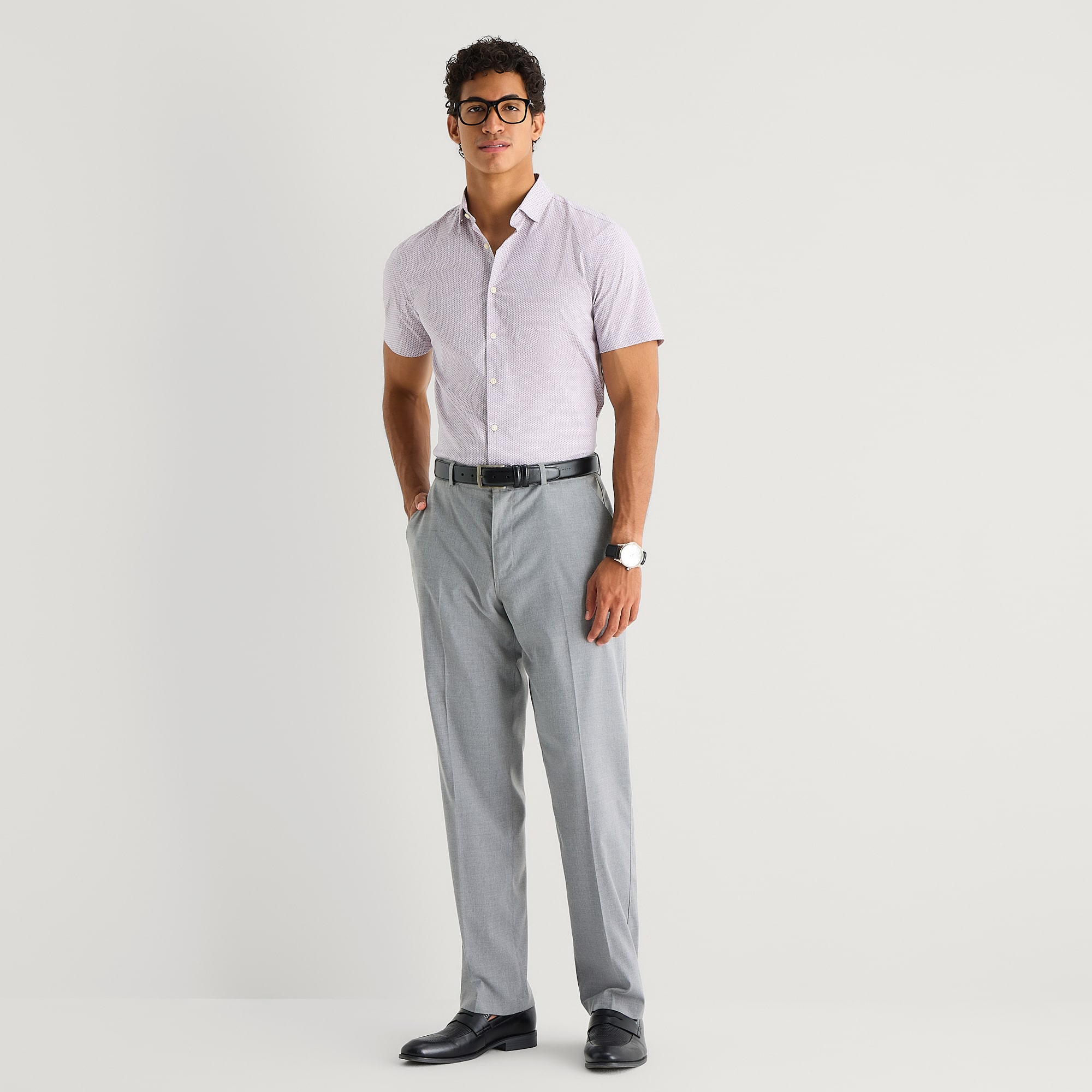 J. Ferrar Ultra Comfort Mens Short Sleeve Regular Fit Wrinkle Free Button-Down Shirt
