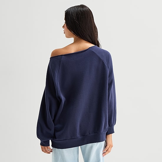 Arizona Womens Juniors Asymmetrical Neck Long Sleeve Sweatshirt