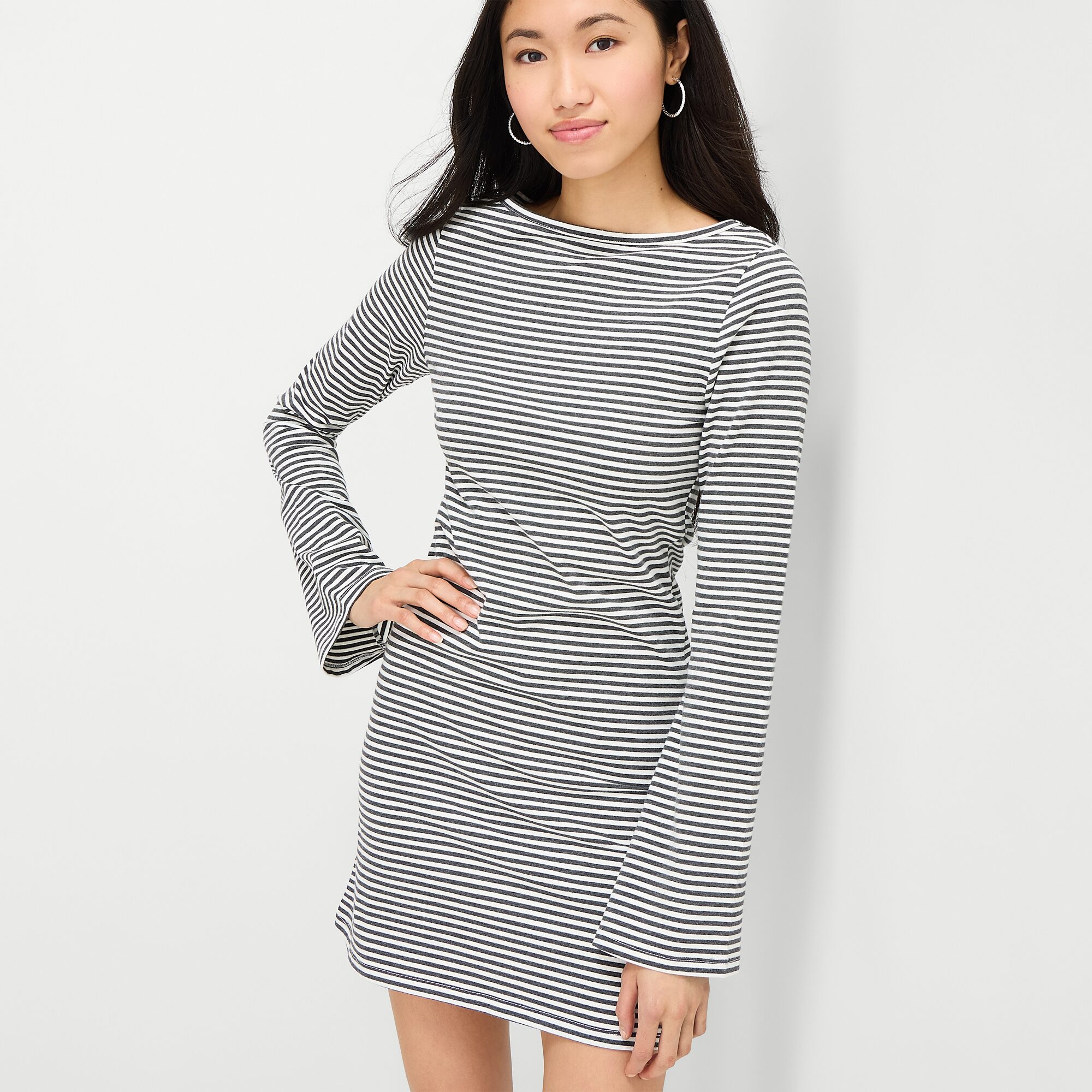 Forever 21 Womens Juniors Boat Neck Short Sleeve Bell Casual Striped Bodycon Dress