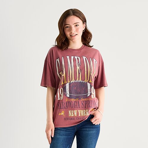 Arizona Womens Juniors Round Neck Short Sleeve Oversized Graphic T-Shirt, Xx-large, Red