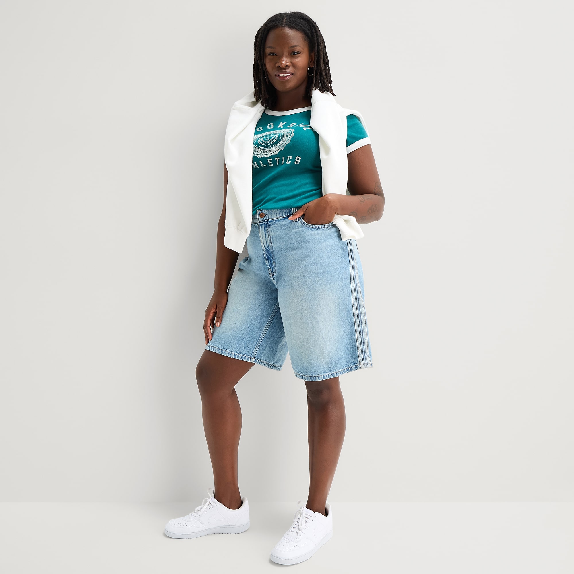 Arizona Womens 12" Low Rise Juniors Plus Denim Short