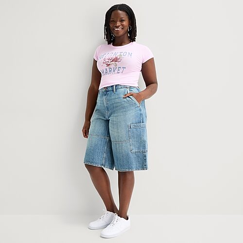 Arizona Womens 15" Low Rise Juniors Plus Denim Short In Blue