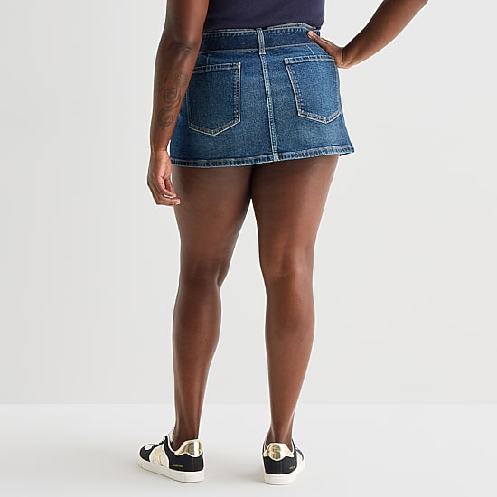 Arizona Belted Womens Juniors Plus Low Rise Mini Denim Skirt