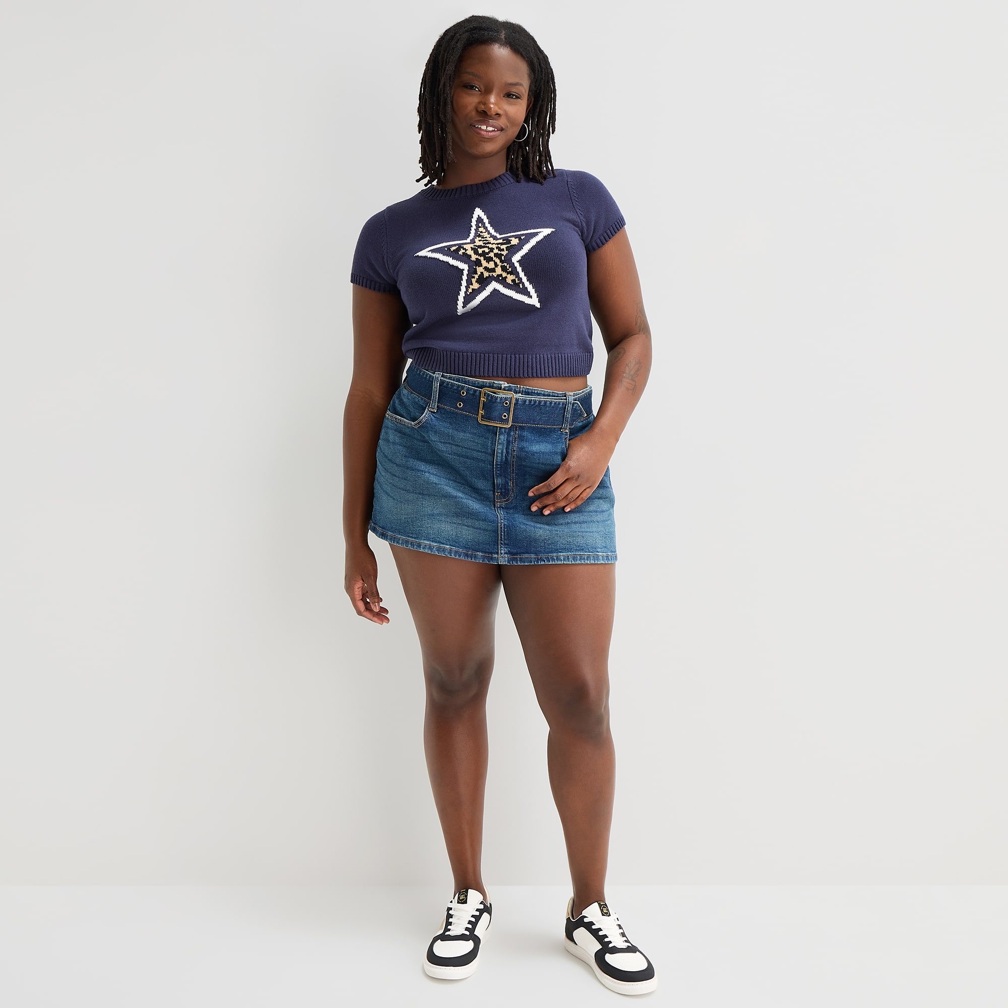 Arizona Belted Womens Juniors Plus Low Rise Mini Denim Skirt
