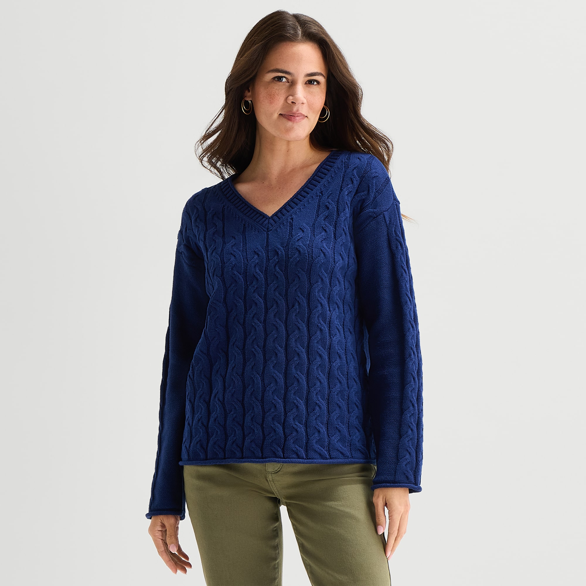 St. John's Bay Womens V Neck Long Sleeve Pullover Sweater
