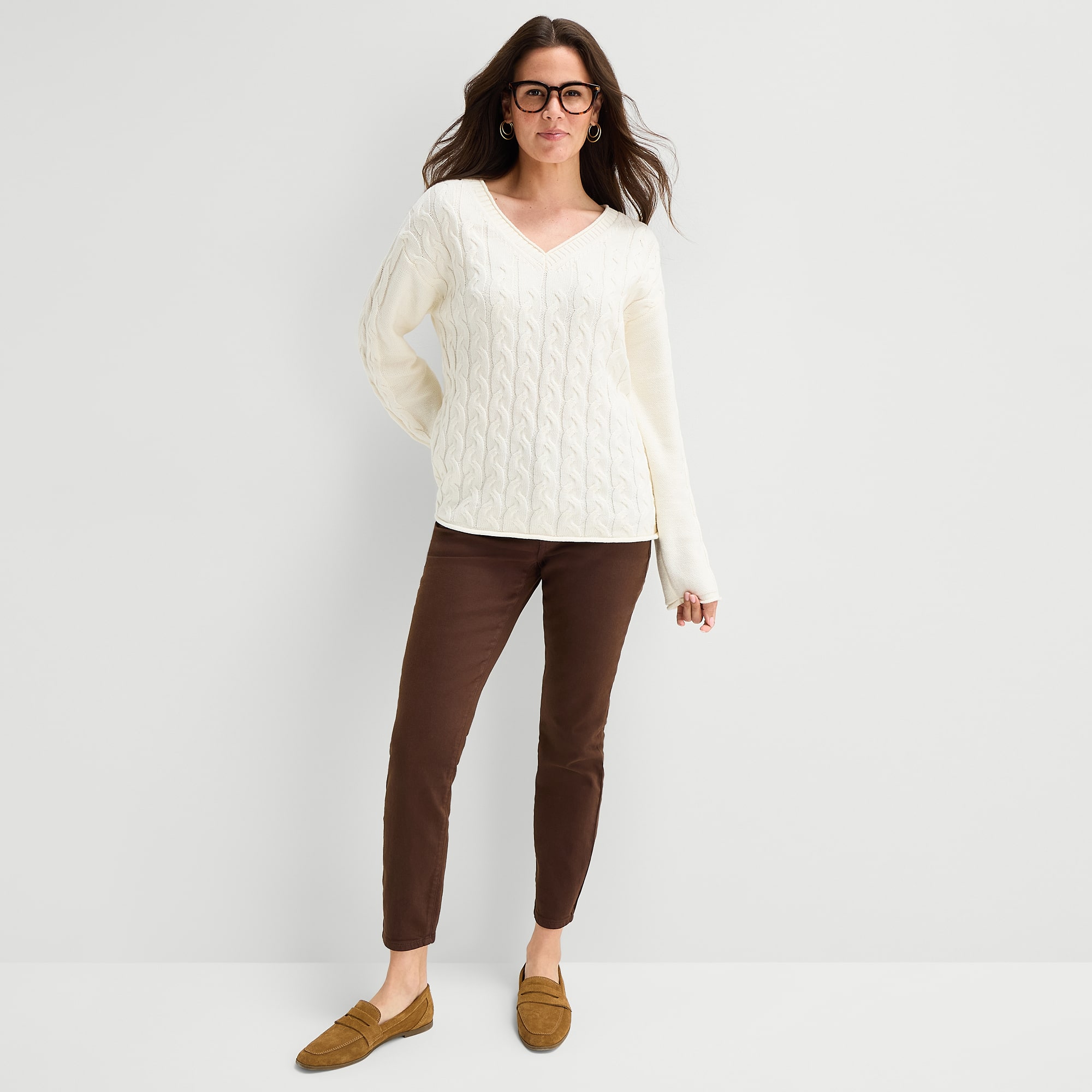 St. John's Bay Womens V Neck Long Sleeve Pullover Sweater