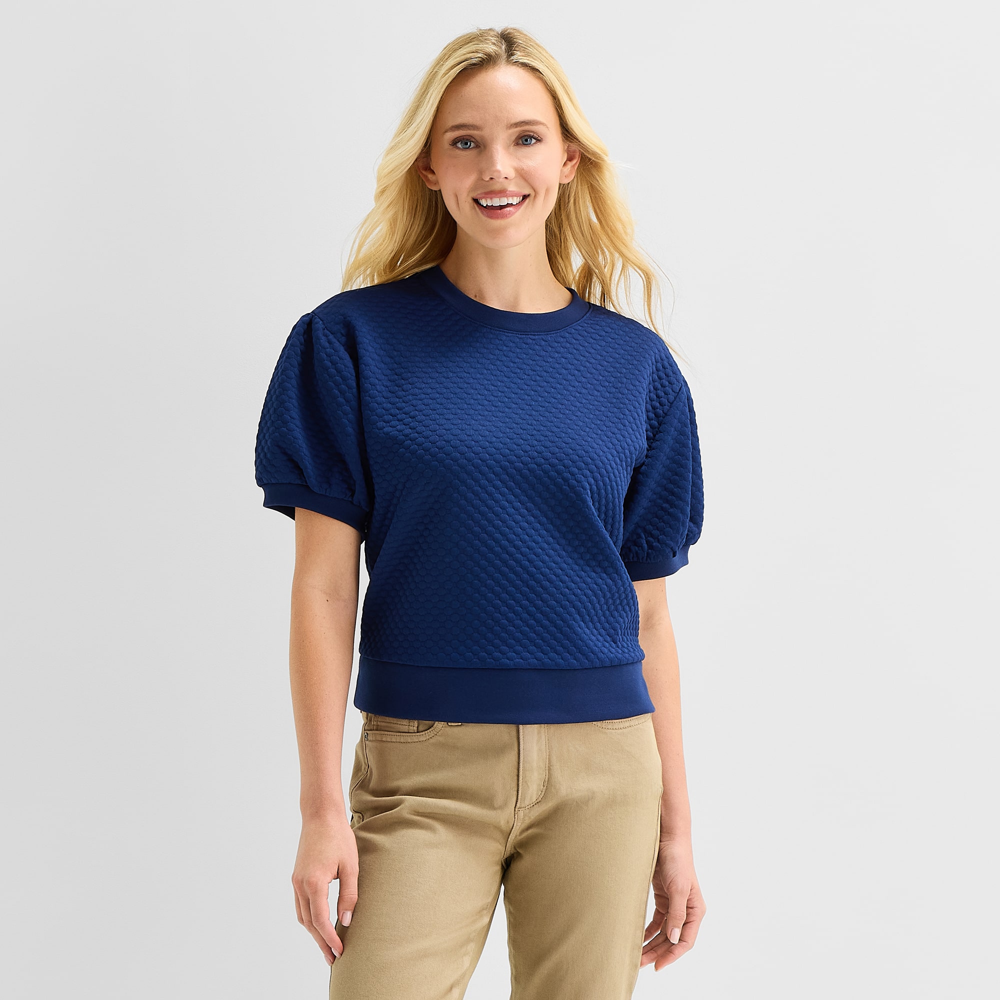 St. John's Bay Womens Crew Neck Short Sleeve Sweatshirt