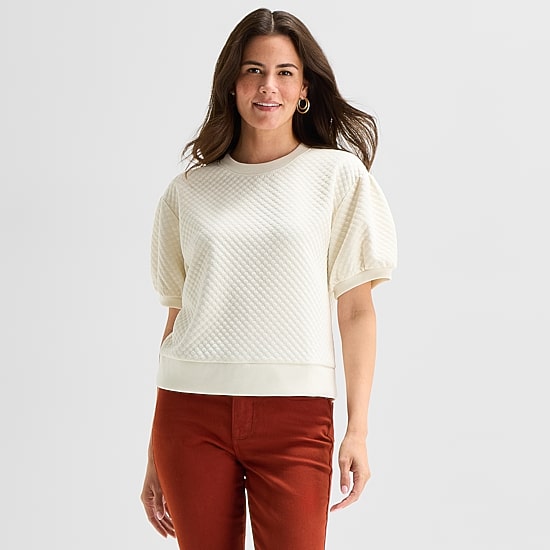 St. John's Bay Womens Crew Neck Short Sleeve Sweatshirt