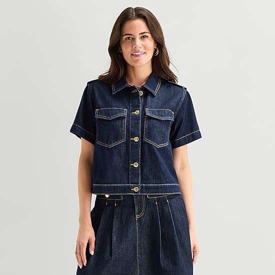 St. John's Bay Womens Short Sleeve Regular Fit Button-Down Shirt