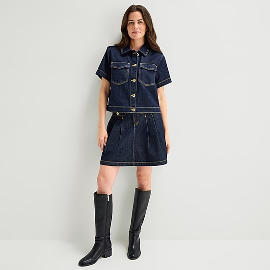 St. John's Bay Womens Short Sleeve Regular Fit Button-Down Shirt