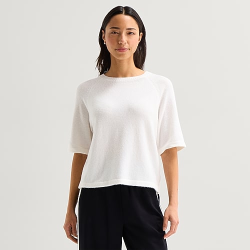 Stylus Womens Crew Neck Short Sleeve Pullover Sweater In White