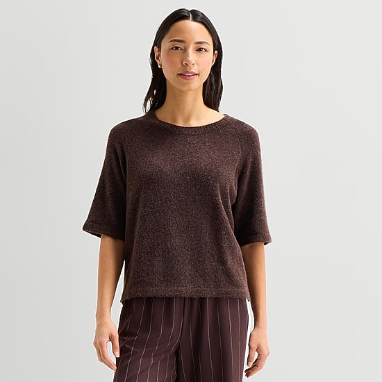 Stylus Womens Crew Neck Short Sleeve Pullover Sweater