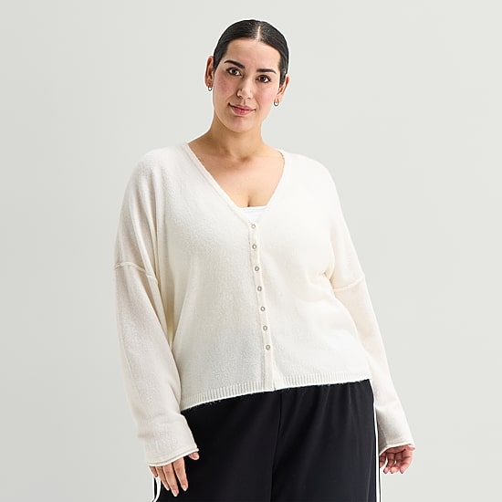 Stylus Womens V Neck Long Sleeve Button Plus Cardigan