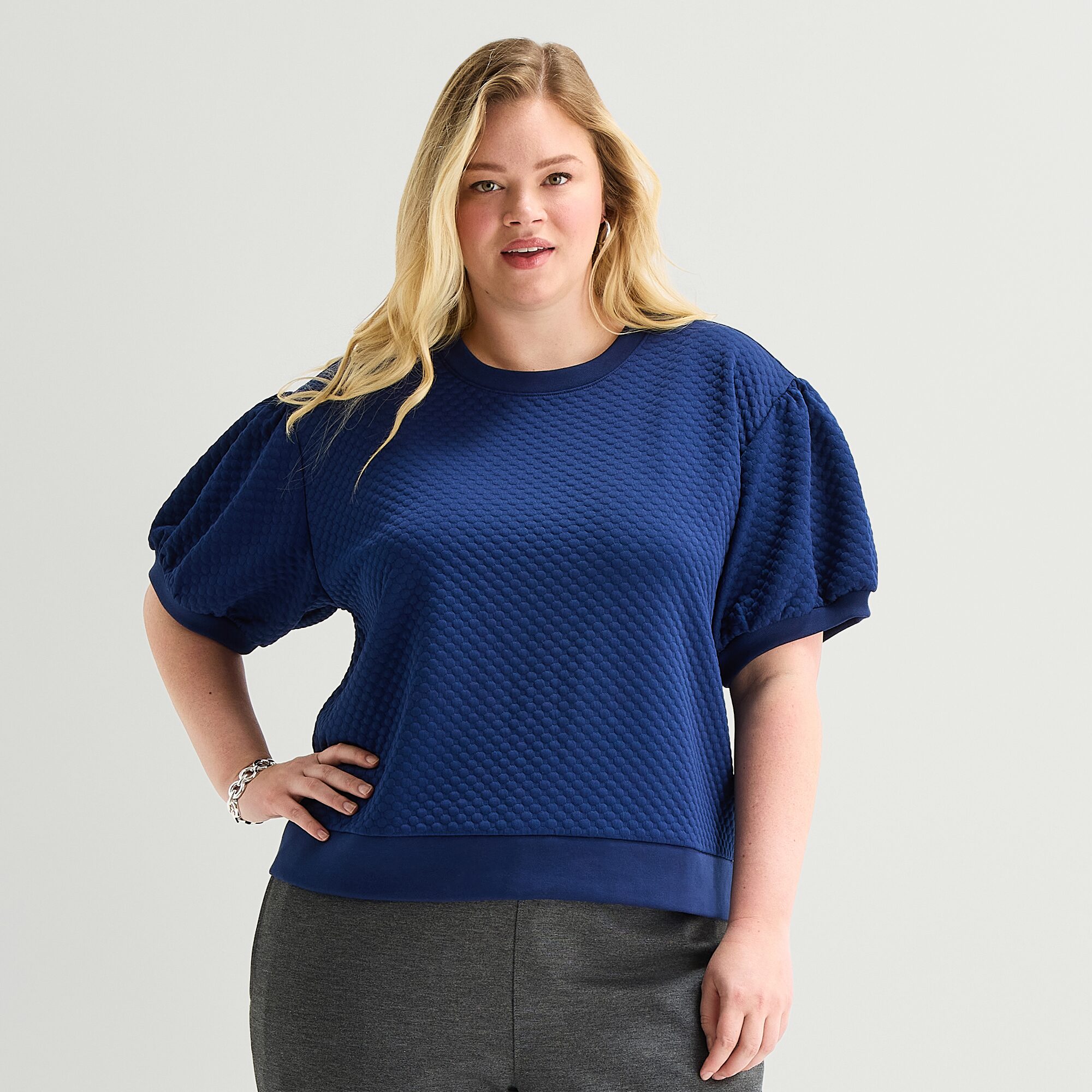 St. John's Bay Womens Plus Crew Neck Short Sleeve Sweatshirt