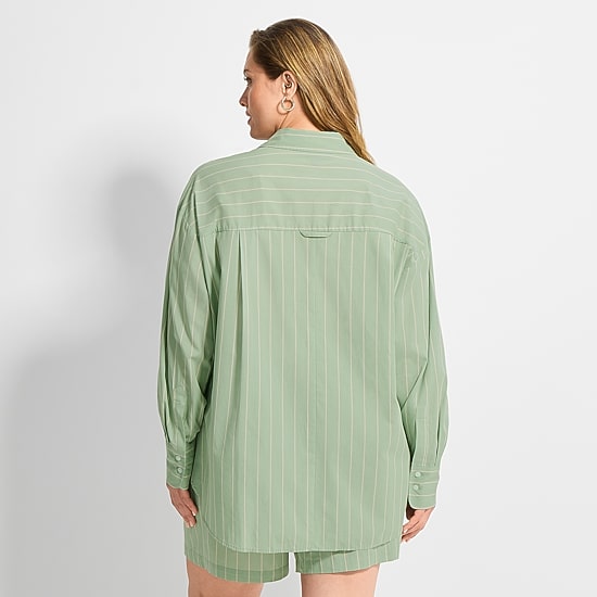 Ashley Graham Womens Plus Regular Fit Button-Down Shirt